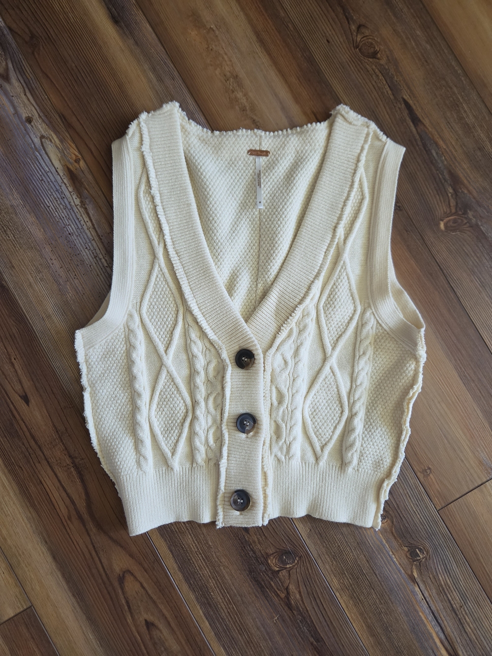 Cream Cable Knit Button-Front Sweater Vest By Free People Size M